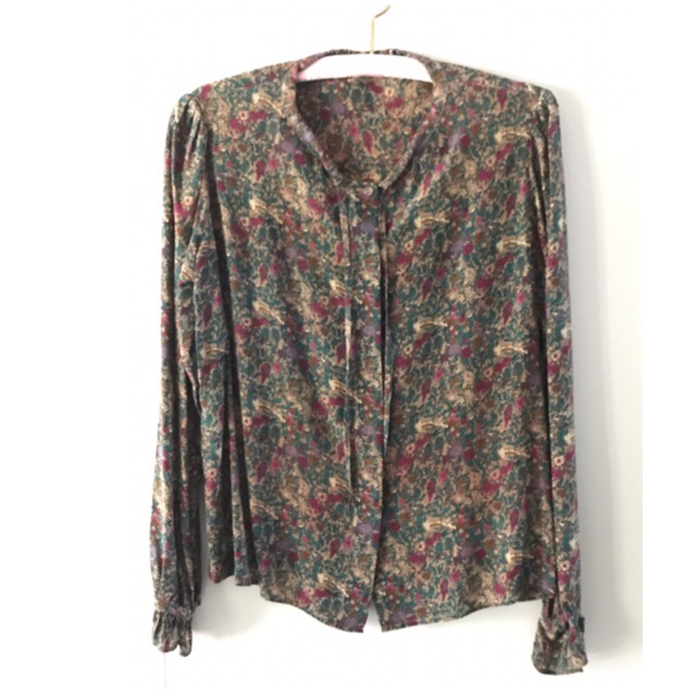 Vintage Silk Floral Print Blouse